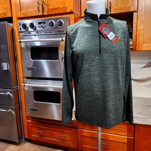 Hi-Tec Mens Performance 1/4 Zip Pullover Shirt Ribbed Green - M